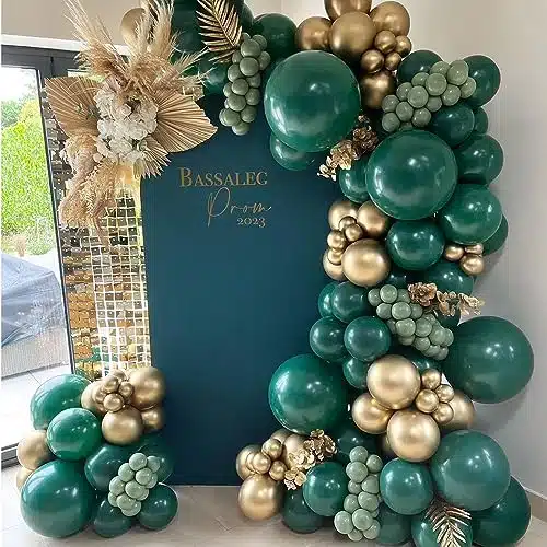 Green and Gold Balloons Arch Garland Kit pcs Dark Emerald Green Sage Green Metallic Gold Balloon for Birthday Wedding Christmas New Year Eve Party Decorations