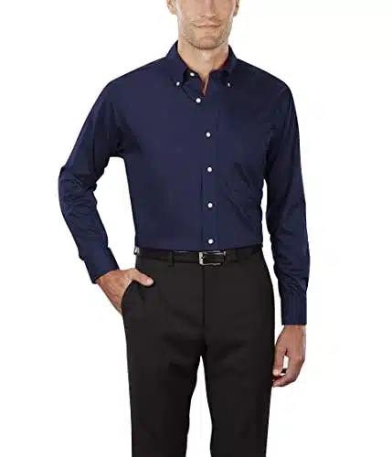 Van Heusen mens Regular Fit Twill Solid Button Down Collar Dress Shirt, Navy, Large US