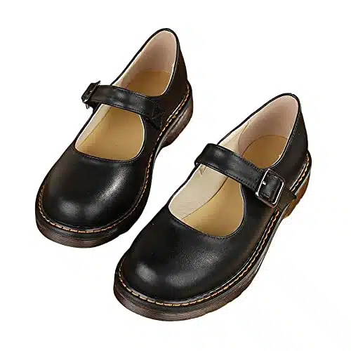 BB BEROBELLO FASHION IS AN ATTITUDE Women's Vintage BlackBrown Mary Jane Flats JK Uniform Dress Shoes