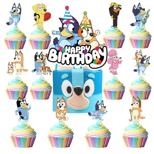 PCS Blue Dog Cake Cupcake Topper Decorations Cartoon Dog Happy Birthday Party Supplies Kids's Birthday Cake Party Decorations Supplies for Boys Girls' Theme Parties