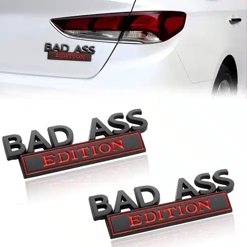 Pcs Car Bad Ass Edition Emblem, Car Truck D Fender Badge Decal Replacement, Auto Accessories for Tailgate Front Grille Hood Trunk Compatible with Car Motorcycle SUV(Red Black)