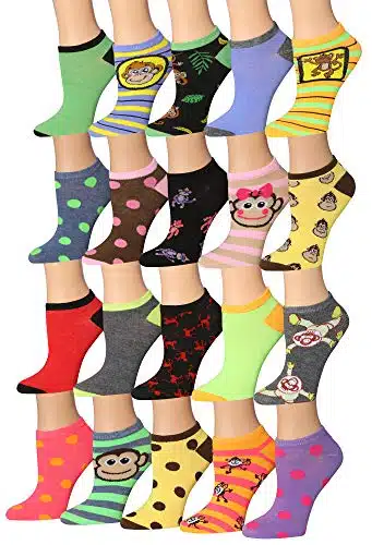 Tipi Toe Women's Pairs Colorful Patterned Fashion Novelty Animal Characters Cartoon Cat Dog Monkey Designer Low CutNo Show Socks NSAB