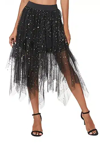 Urban CoCo Women's Sheer Tutu Skirt Tulle Mesh Layered Midi Skirt (L, Series Black)