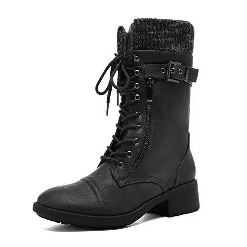 DREAM PAIRS Women's Amazon Black Mid Calf Combat Riding Boots  US