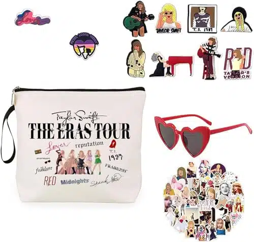 Fogude PCS Taylor makeup bagPCS Singer Album Stickers, PCS Swift Merch Shoe Charms, Swift PCS Red Sunglasses,taylor giftstaylor ornament swift fan pack