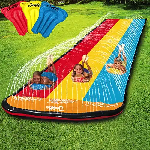 Jambo XL Premium Slip Splash and Slide with Bodyboards, Heavy Duty Water Slide with Advanced ay Water Sprinkler System, Backyard Waterslide Outdoor Water Toys n Slides for Kid