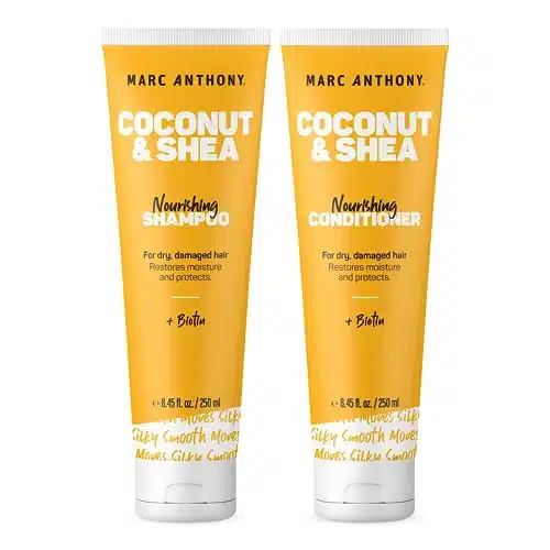 Marc Anthony Volumizing Shampoo and Conditioner Set with Coconut Oil & Shea Butter   Nourishing & Hydrating Haircare Infused with Biotin for Dry & Damaged Hair   Restore Moist