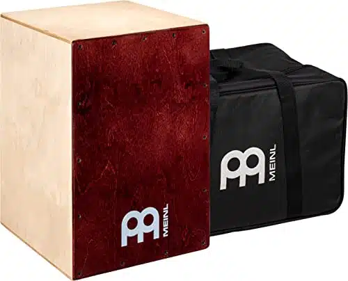 Meinl Percussion Cafe Cajon Box Drum Plus Bag with Snare and Bass Tone for Acoustic Music  Made in Europe  Baltic Birch Wood, Play with Your Hands, Year Warranty, NaturalWine Red (BCNTWR)