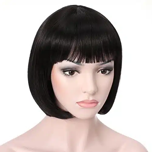 Onedor Short Straight Hair Flapper Cosplay Costume Bob Wig (Black)