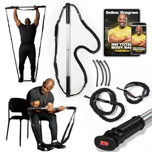 RW Total Body Bar  Portable Workout Bar with Sliding Handles & Resistance Bands  Full Body Workout Resistance Bands Bar for Men & Women  Includes Exercise Program   to lb Bundle