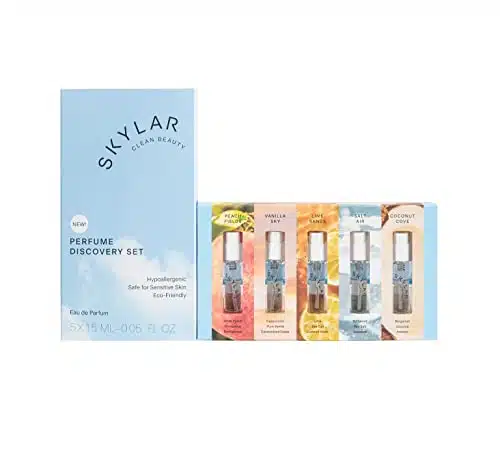 Skylar Perfume Discovery Rollerball Sampler Set   Peach Fields, Vanilla Sky, Lime Sands, Salt Air, Coconut Cove   Hypoallergenic & Clean Perfume for Women & Men   mL