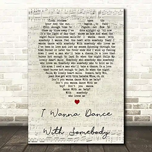 The Card Zoo I Wanna Dance with Somebody Script Heart Song Lyric Quote Wall Art Gift Print