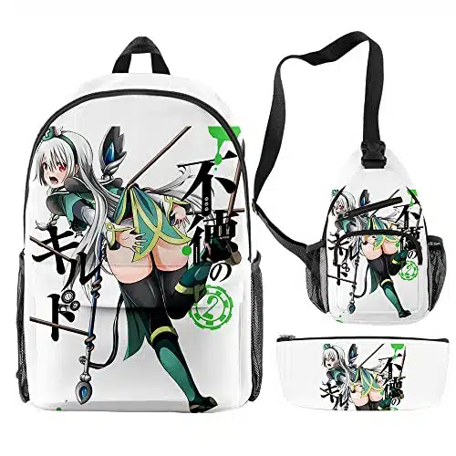 BINGTIESHA Futoku no Guild Backpack Three piece Sets Casual Harajuku Anime D Oxford Cloth Travel Bag Style Backpack (JY)