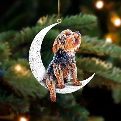 Jxueych Dog Sit On The Moon Dog Memorial Keepsake Christmas Remembrance Ornament to Remember Loved   Loss of Pet Gifts (Yorkshire)