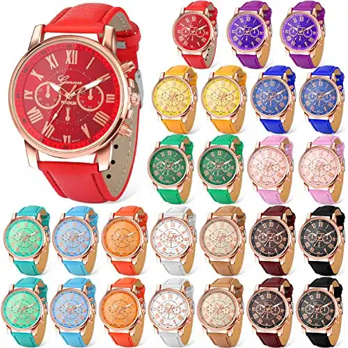 Outus Pack Platinum Watch Unisex Quartz Watch Ladies Watch Sets Women's Wrist Watches with PU Leather Belt for Women Men Lady Teen Girl (Assorted Colors)