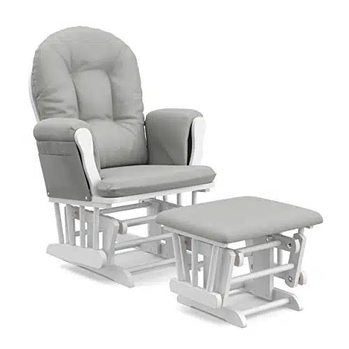 StorkCraft Hoop Glider and Ottoman Cushions, White with Light Gray