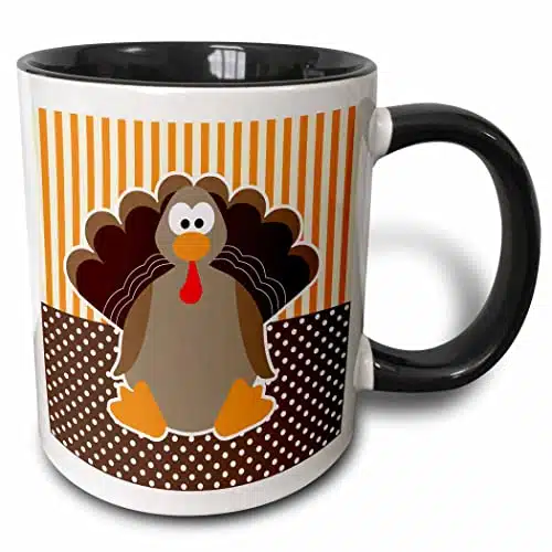 dRose Cute Cartoon Turkey On Orange And Brown Pattern Two Tone Mug, Count (Pack of ), BlackWhite