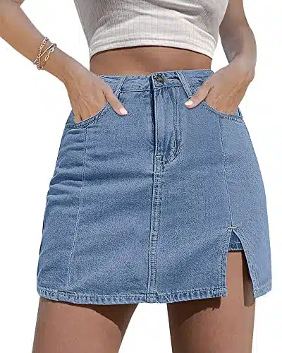 luvamia Skorts Skirts for Women Denim Mini Skirt Side Slit with High Waisted Jean Shorts Stretchy Jean Shorts Mini Skirts for Women Mom Jean Shorts Country Skirts for Women Bl