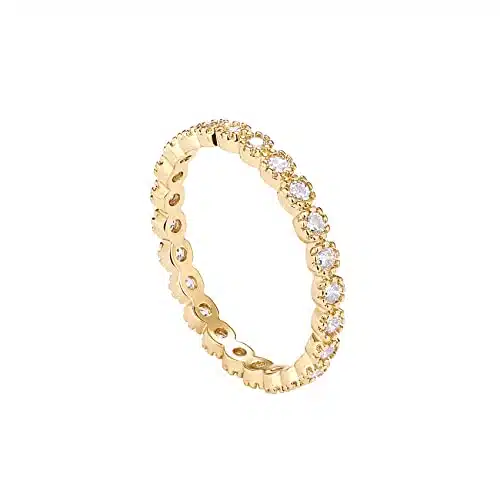 PAVOI K Gold Plated Rings Cubic Zirconia Band  Marquise Milgrain Eternity Bands  Gold Rings for Women (Vermeil Yellow, )